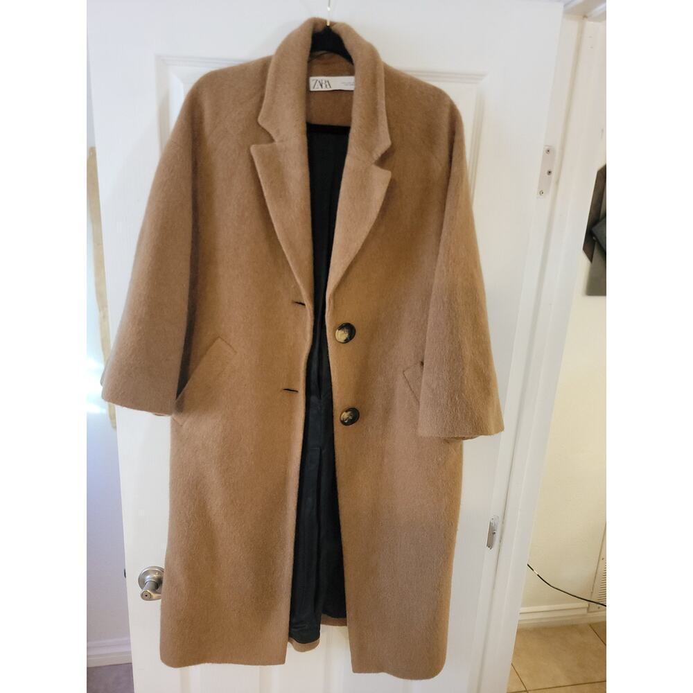 Zara Camel Coat Sz Small Oversized Long Two Button Overcoat Jacket - Picture 3 of 8